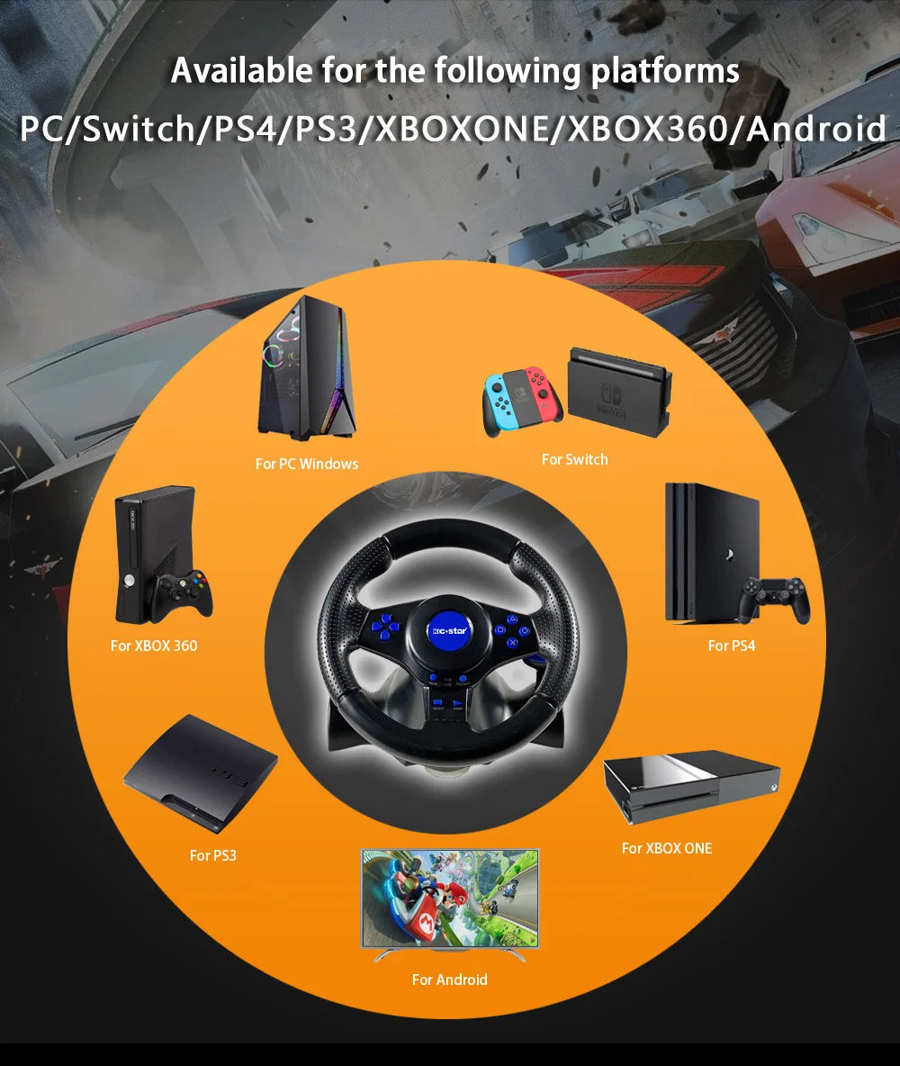 Racing Steering Wheel Vibration Controller 7 in 1 Game Simulation Racing Pedals for switch/xbox 360/xbox one/pc/ps4/3/Android