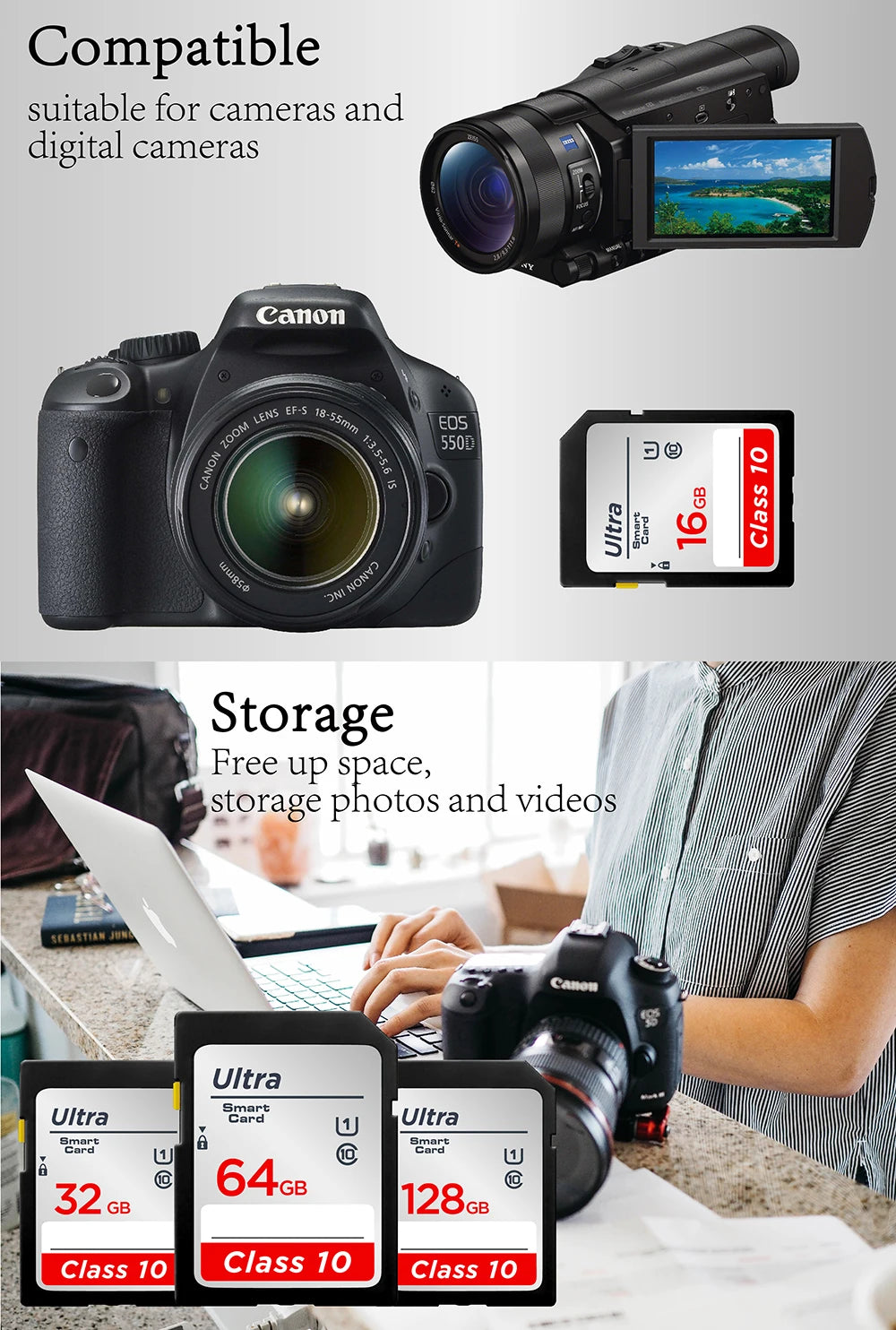 SD Card 64GB 128GB 256GB V10 16GB 32GB Normal Full Size Flash SD Memory Card High Speed for Camera
