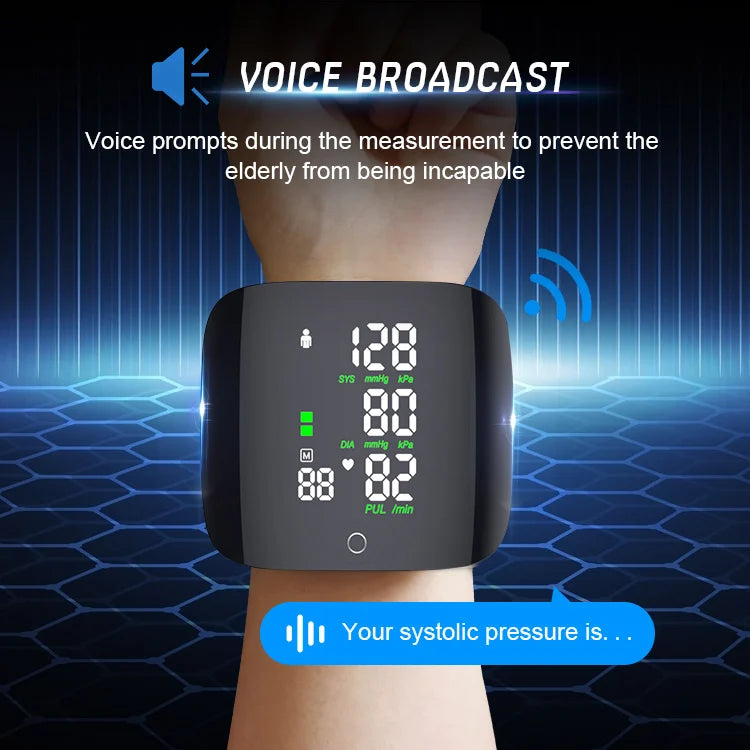 Rechargeable Smart Touch LCD Screen Voice Wrist Blood Pressure Monitor Digital  Automatic Tonometer Heart Rate Sphygmomanometer