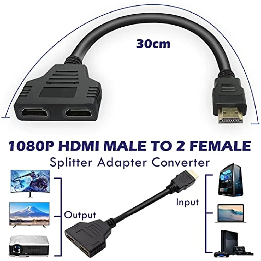 HD 1080P HDMI Splitter 1-in-2 Out Adapter for TV & PC