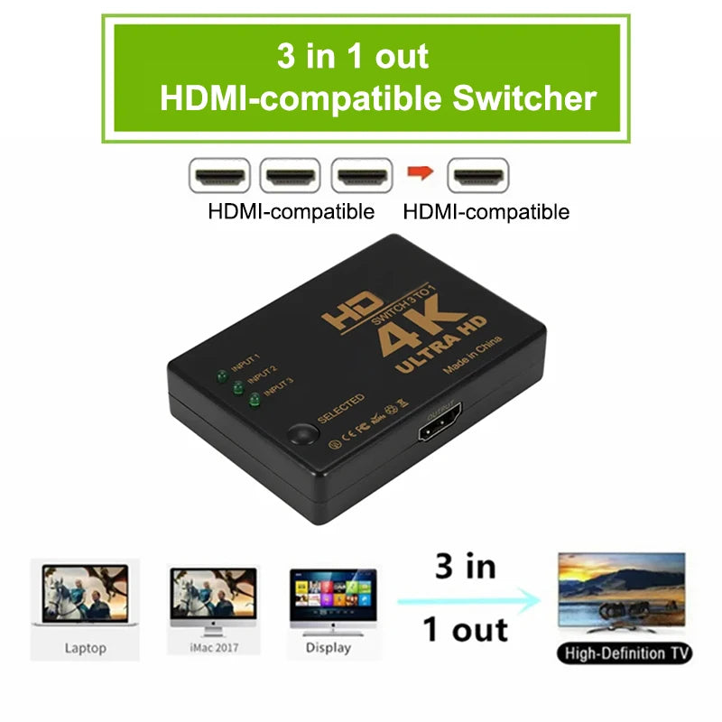 Adapter Converter For TV Box HDTV PC HDMI-compatible Switch 4K Switcher 3 In 1 Out Full HD 1080P Video Cable Splitter 1x3 Hub