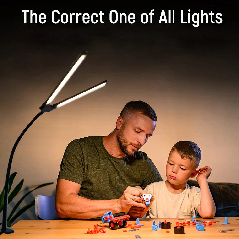 24W Ultra Bright LED Desk Lamp with Clamp 3 Head Automatic Dimming Atmosphere Lighting LED Table Lamps for Office Computer Dest