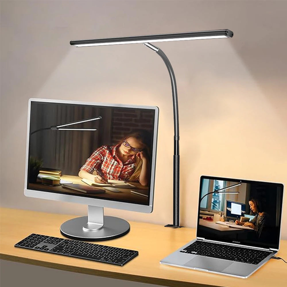 24W Ultra Bright LED Desk Lamp with Clamp 3 Head Automatic Dimming Atmosphere Lighting LED Table Lamps for Office Computer Dest
