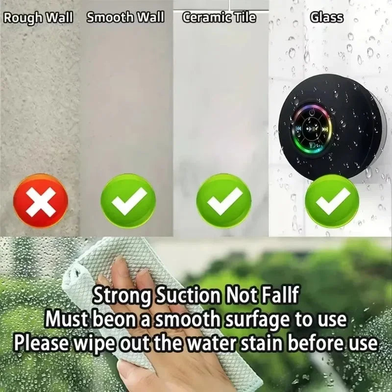 New bathroom waterproof wireless LED suction Cup Mini Bluetooth speaker Portable outdoor sports stereo speakers