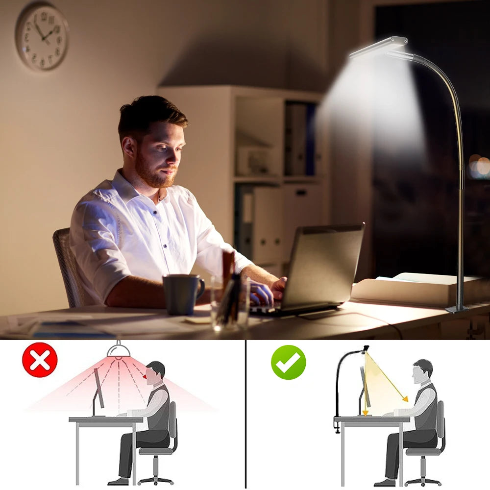 24W Ultra Bright LED Desk Lamp with Clamp 3 Head Automatic Dimming Atmosphere Lighting LED Table Lamps for Office Computer Dest