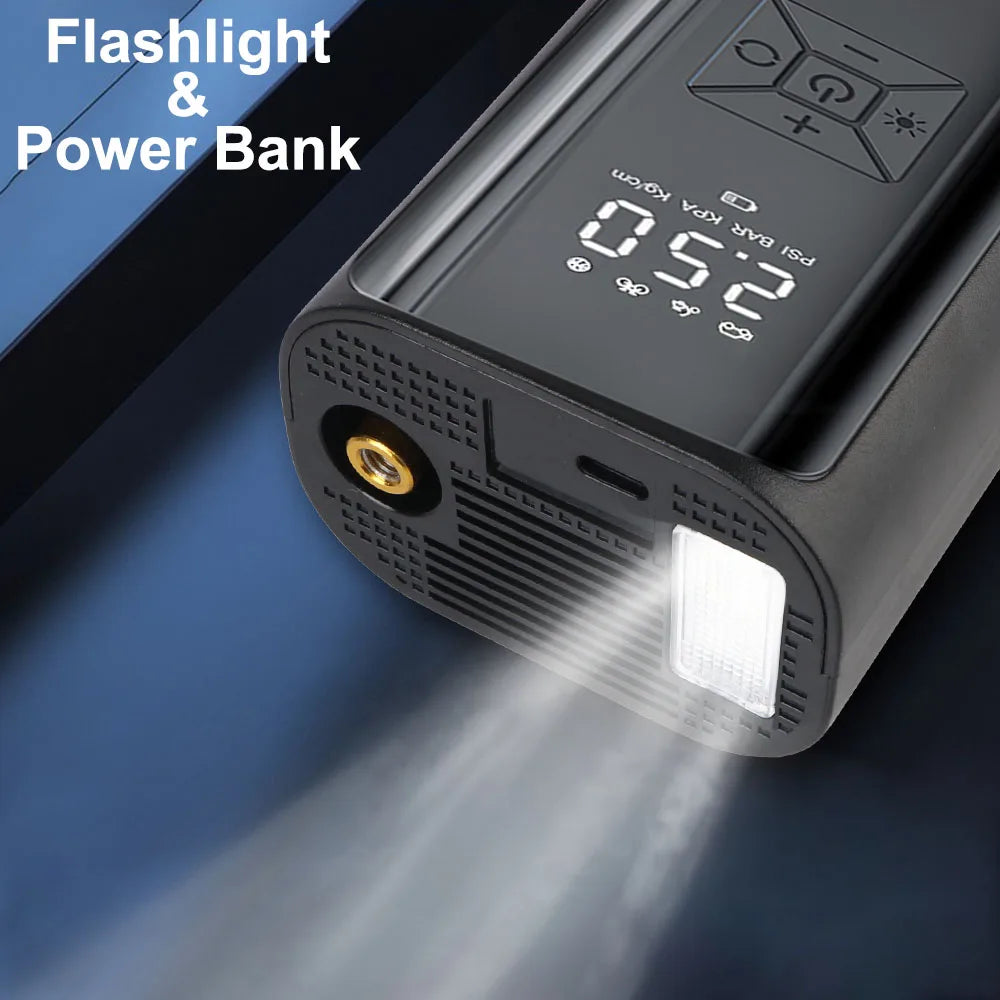 With LED Light Digital LCD Display Portable Tire Pressure Gauge Tire Inflator Air Compressor 150PSI 120W Air Pump Wireless