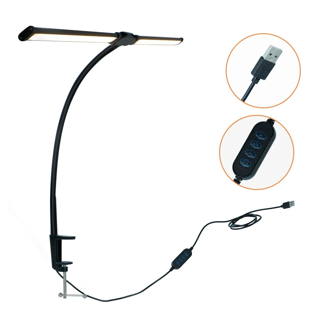 24W Ultra Bright LED Desk Lamp with Clamp 3 Head Automatic Dimming Atmosphere Lighting LED Table Lamps for Office Computer Dest