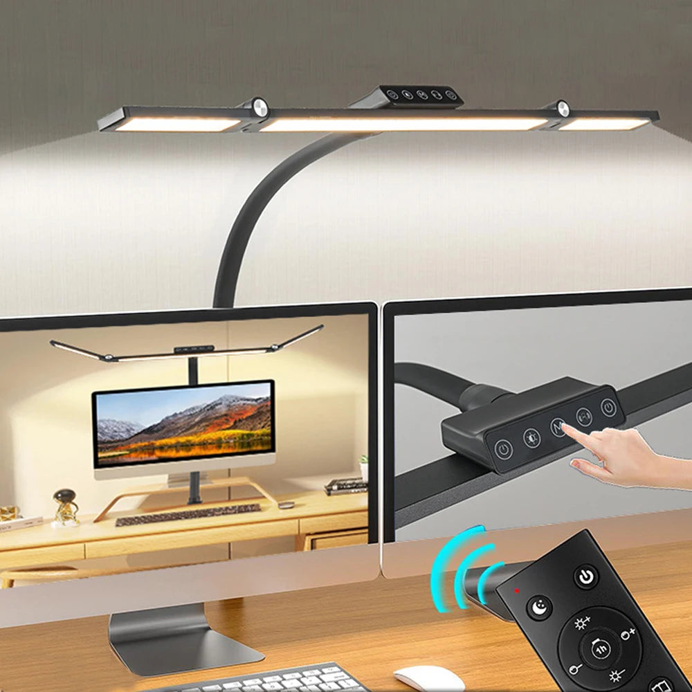 24W Ultra Bright LED Desk Lamp with Clamp 3 Head Automatic Dimming Atmosphere Lighting LED Table Lamps for Office Computer Dest