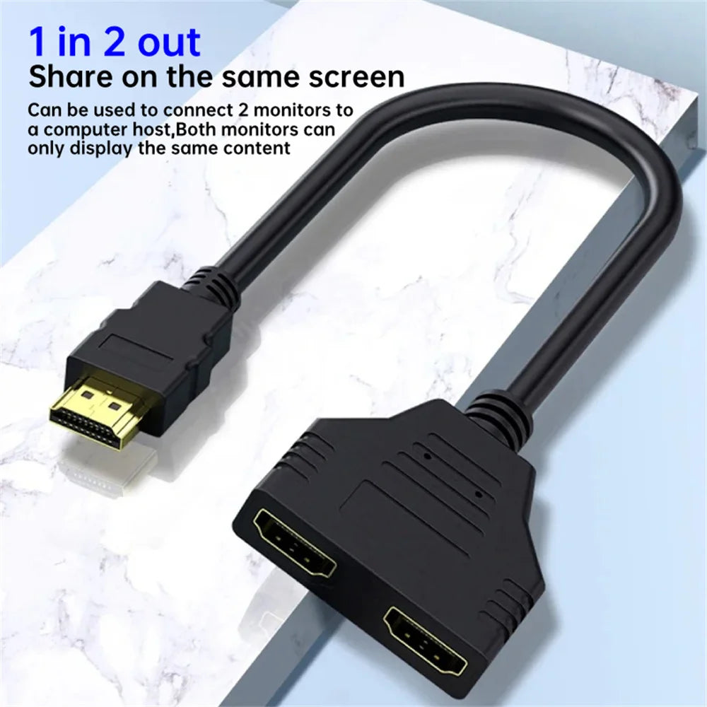 HD 1080P HDMI Splitter 1-in-2 Out Adapter for TV & PC