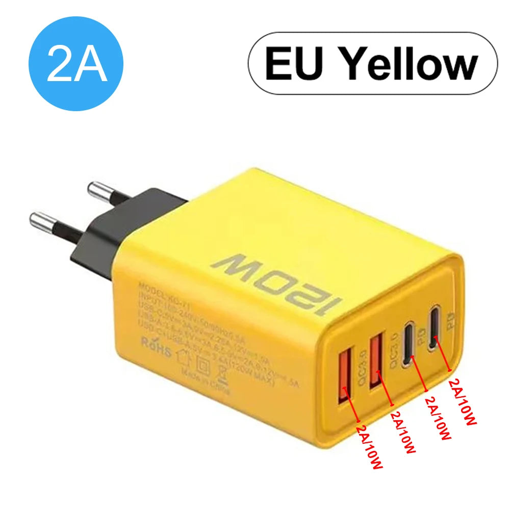 Total 120W Phone Charger Fast Charging Quick Charger PD USB Type C Wall Adapter For iPhone 16 15 Xiaomi 14 Huawei Redmi Oneplus