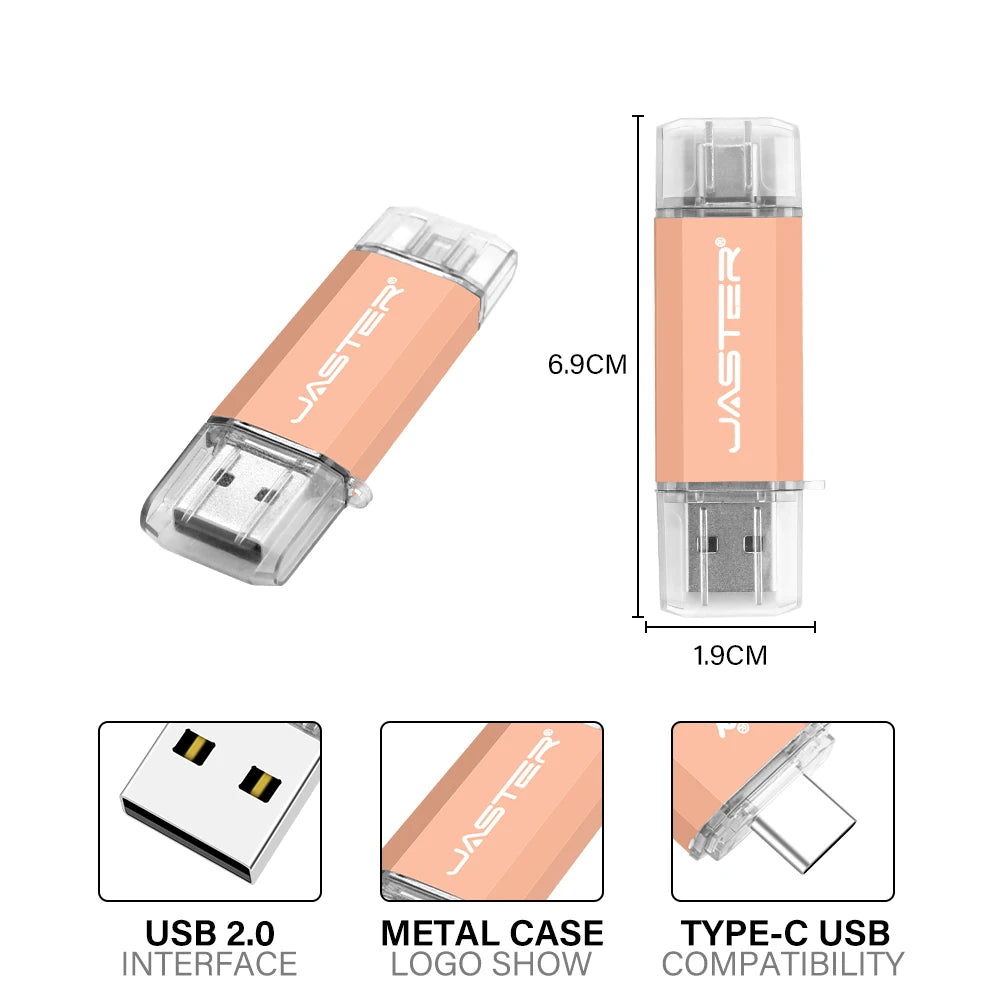 JASTER USB Type-C OTG Flash Drive 4GB-128GB High Speed