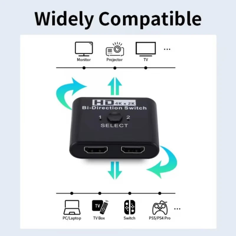 Switch Bi-Direction X 2K HDTV  2 Ports HDTV Splitter Switch For Laptop PC PS3/4 TV Box To Monitor TV Projector Adapter