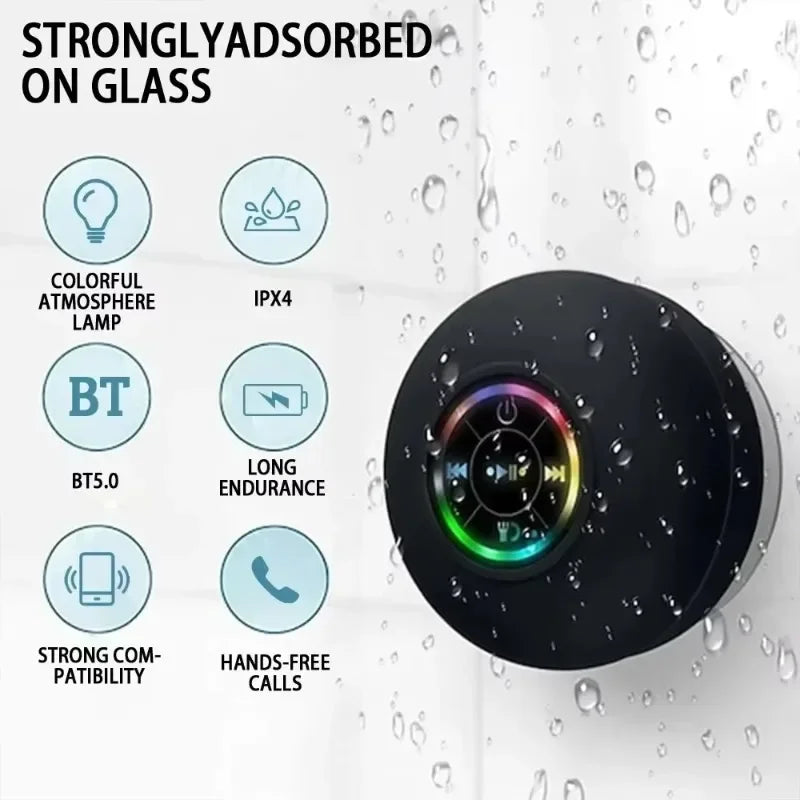 New bathroom waterproof wireless LED suction Cup Mini Bluetooth speaker Portable outdoor sports stereo speakers