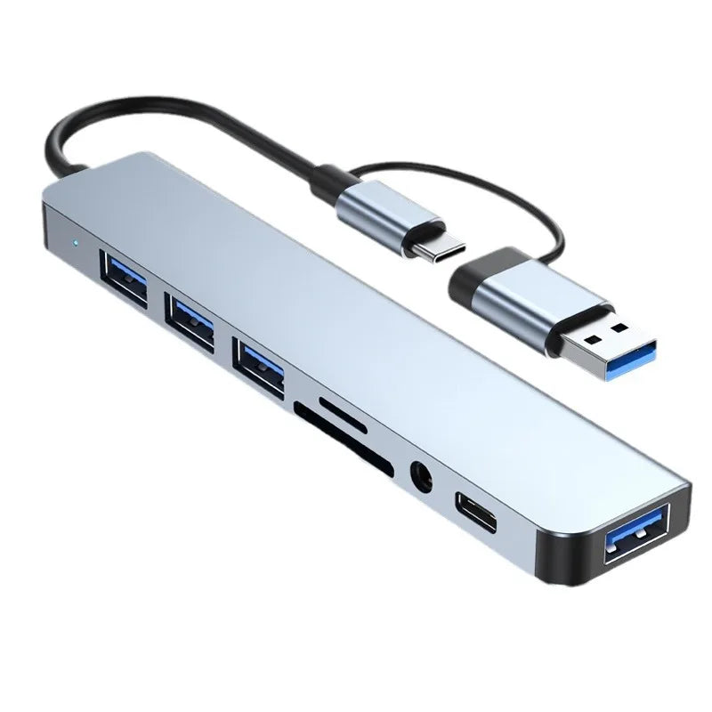 8-in-2 USB & Type-C Hub with Audio Jack & Card Reader