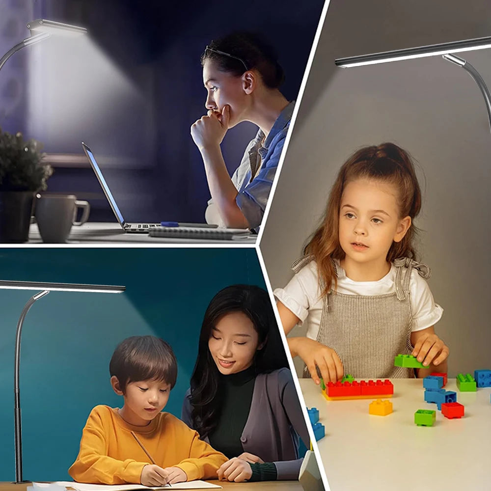 24W Ultra Bright LED Desk Lamp with Clamp 3 Head Automatic Dimming Atmosphere Lighting LED Table Lamps for Office Computer Dest