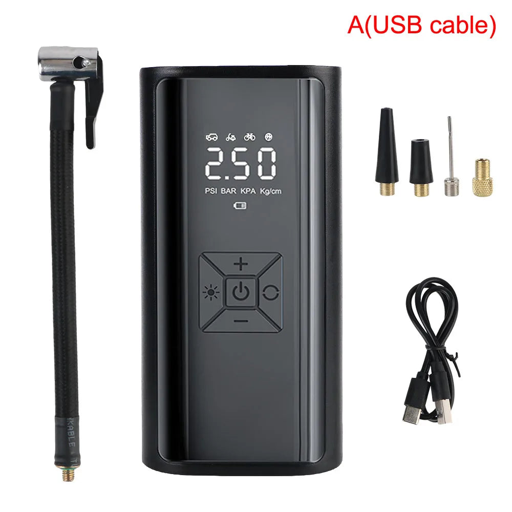 With LED Light Digital LCD Display Portable Tire Pressure Gauge Tire Inflator Air Compressor 150PSI 120W Air Pump Wireless