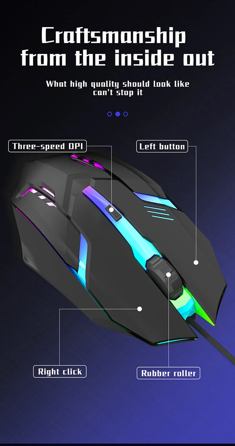 Gaming Mouse Ergonomic 2025 – 4-Button USB RGB for PC & Laptop