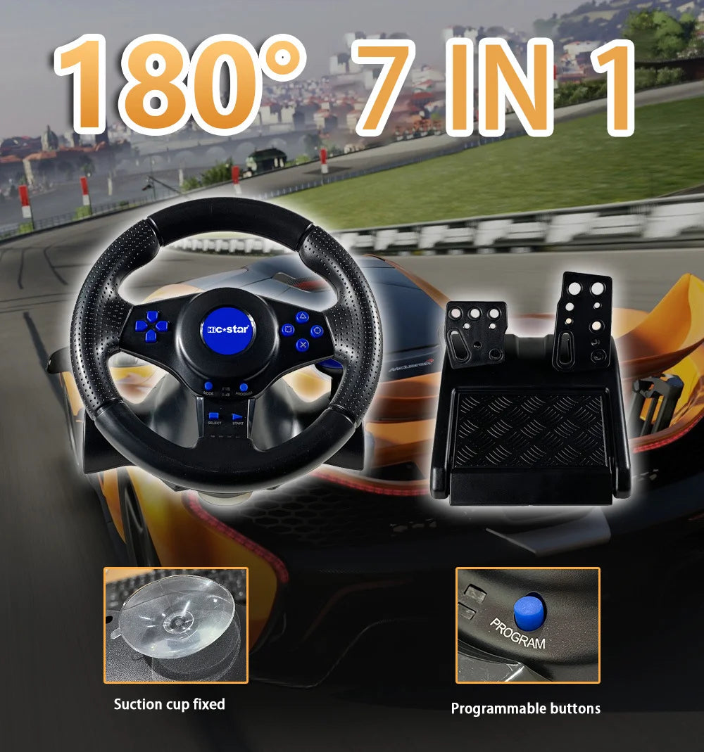 Racing Steering Wheel Vibration Controller 7 in 1 Game Simulation Racing Pedals for switch/xbox 360/xbox one/pc/ps4/3/Android