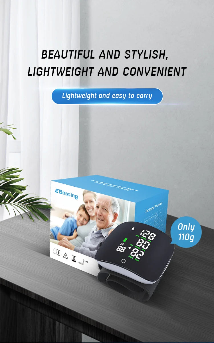 Rechargeable Smart Touch LCD Screen Voice Wrist Blood Pressure Monitor Digital  Automatic Tonometer Heart Rate Sphygmomanometer