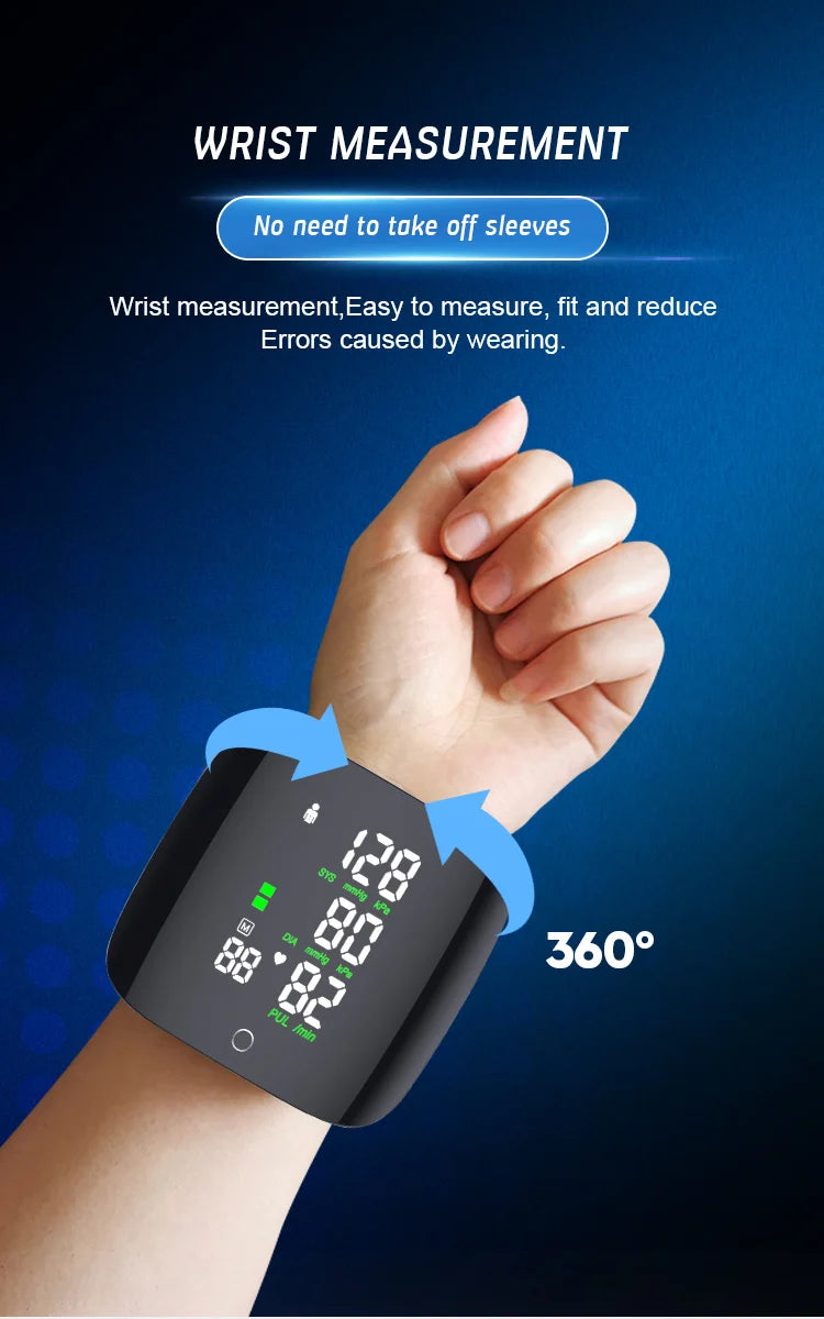 Rechargeable Smart Touch LCD Screen Voice Wrist Blood Pressure Monitor Digital  Automatic Tonometer Heart Rate Sphygmomanometer