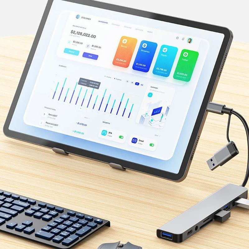 8-in-2 USB & Type-C Hub with Audio Jack & Card Reader