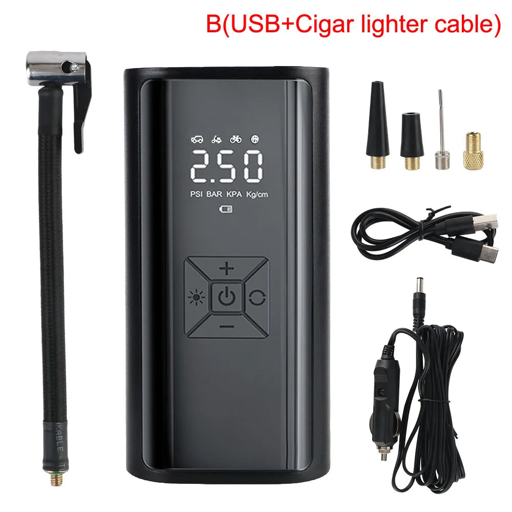 With LED Light Digital LCD Display Portable Tire Pressure Gauge Tire Inflator Air Compressor 150PSI 120W Air Pump Wireless