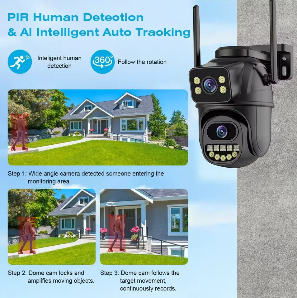 4K 8MP WiFi Surveillance Camera with AI Human Detection, Dual Lens & 4X Digital Zoom