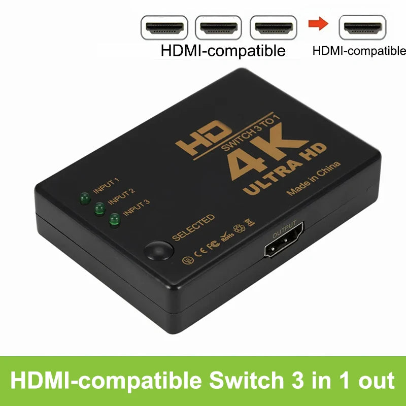 Adapter Converter For TV Box HDTV PC HDMI-compatible Switch 4K Switcher 3 In 1 Out Full HD 1080P Video Cable Splitter 1x3 Hub