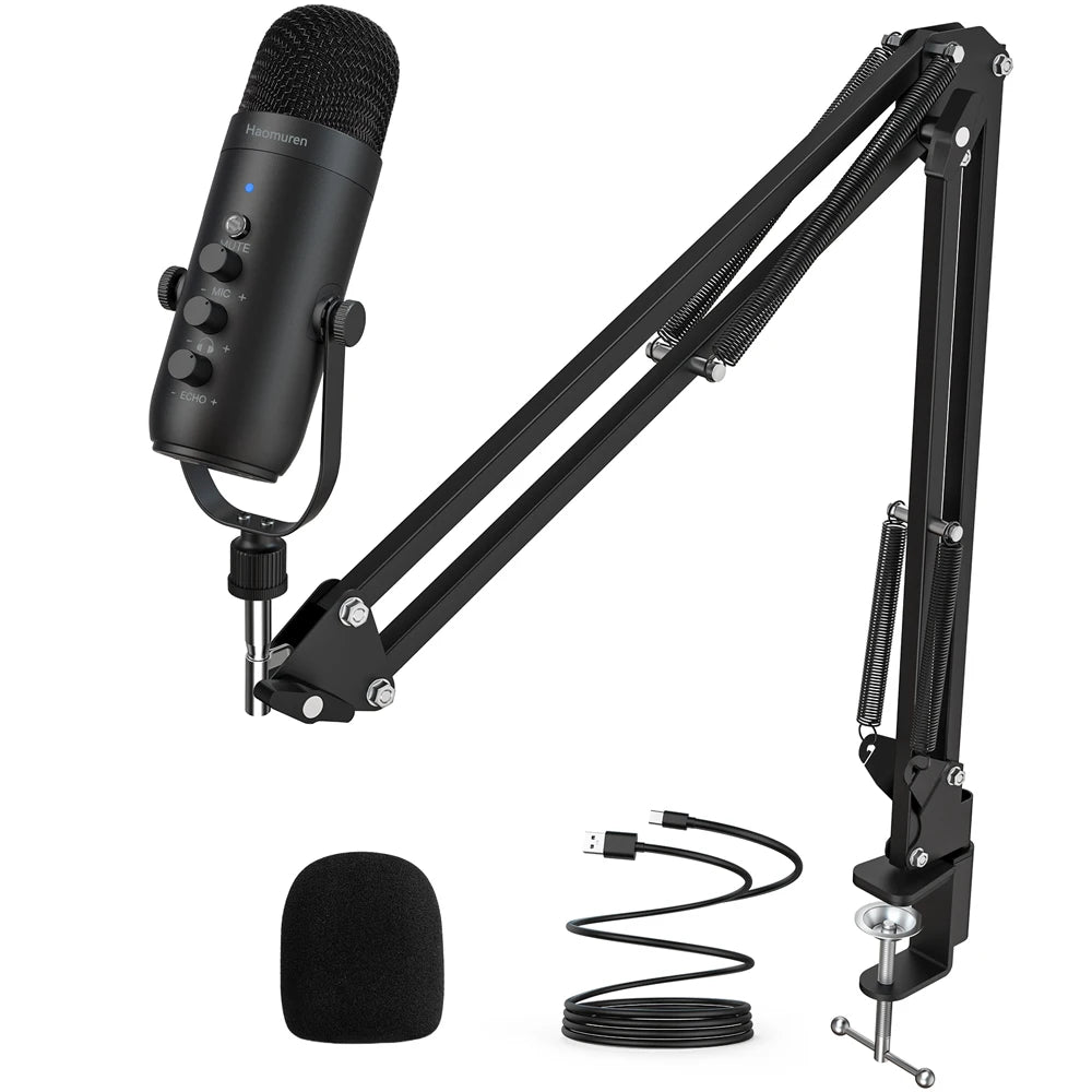 Professional USB Studio Cardioid Condenser Microphone for Streaming and Podcasting with Boom Arm
