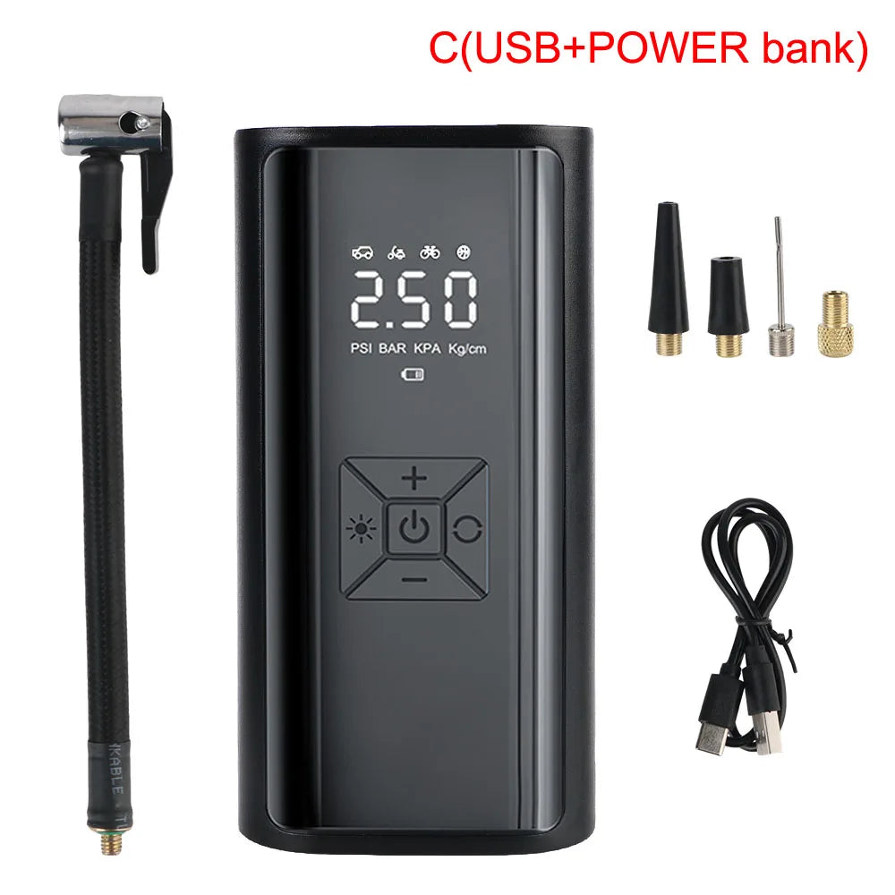 With LED Light Digital LCD Display Portable Tire Pressure Gauge Tire Inflator Air Compressor 150PSI 120W Air Pump Wireless