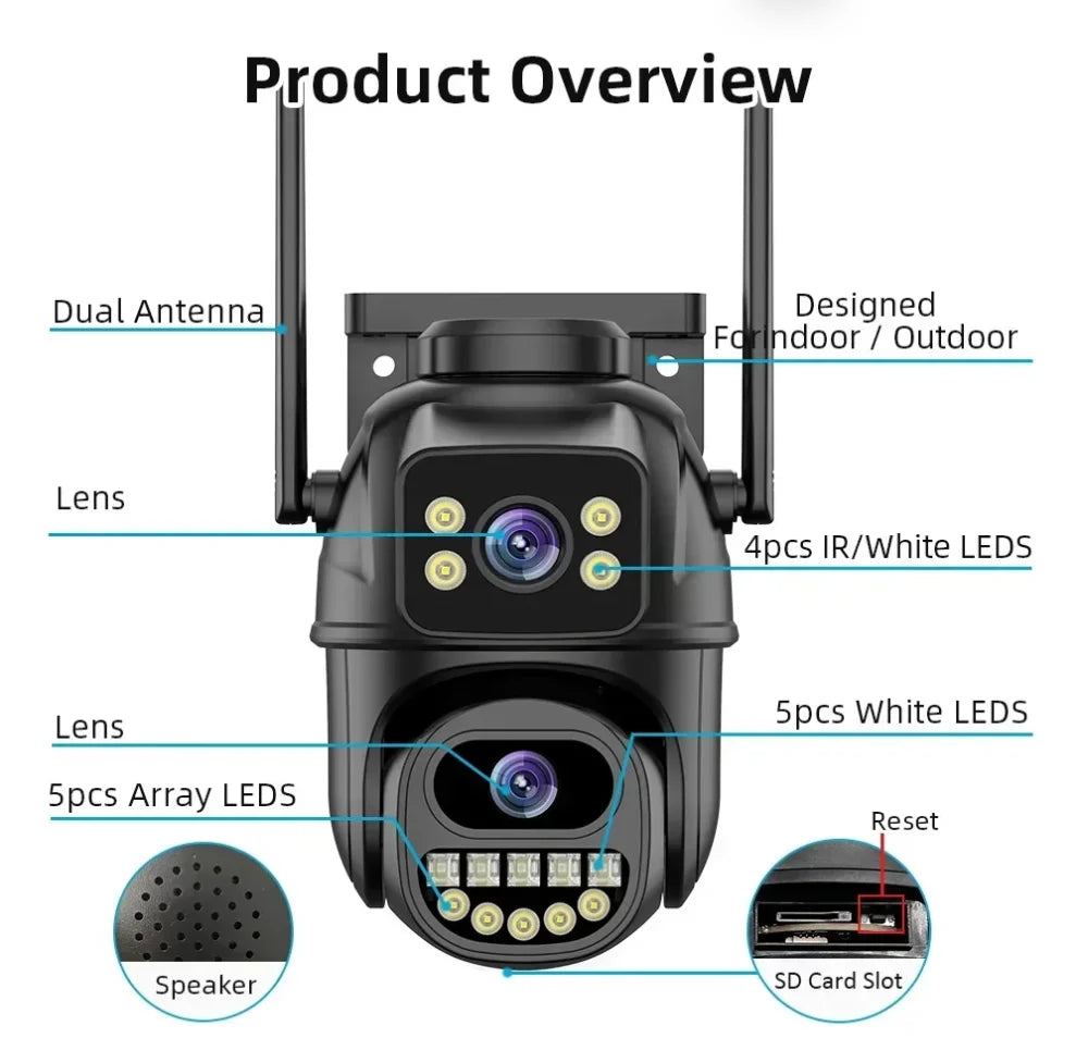 4K 8MP WiFi Surveillance Camera with AI Human Detection, Dual Lens & 4X Digital Zoom