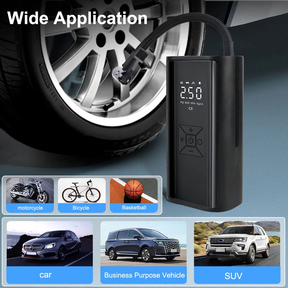 With LED Light Digital LCD Display Portable Tire Pressure Gauge Tire Inflator Air Compressor 150PSI 120W Air Pump Wireless