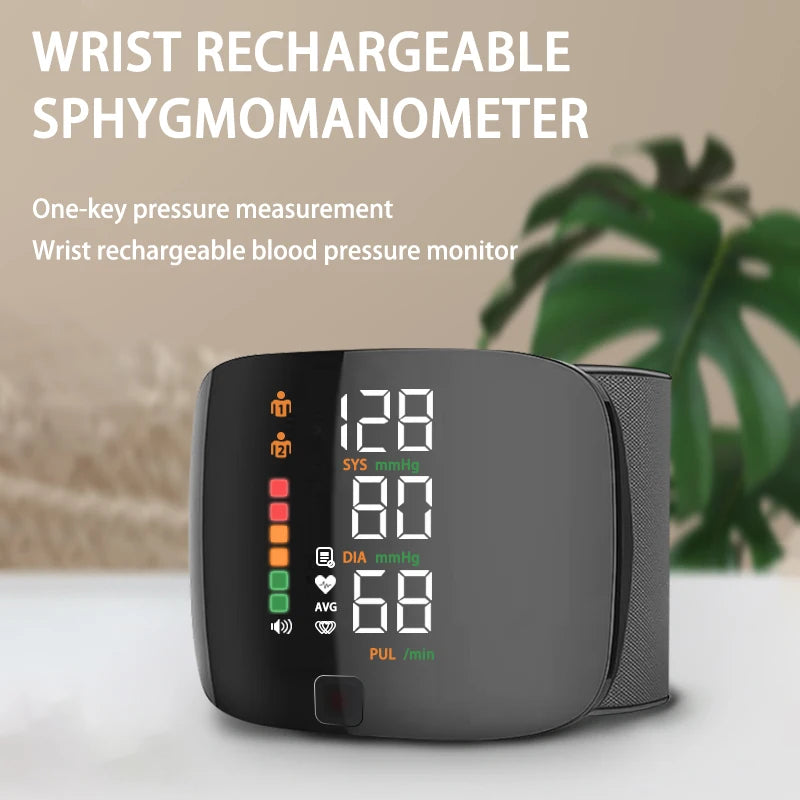 Rechargeable Smart Touch LCD Screen Voice Wrist Blood Pressure Monitor Digital  Automatic Tonometer Heart Rate Sphygmomanometer
