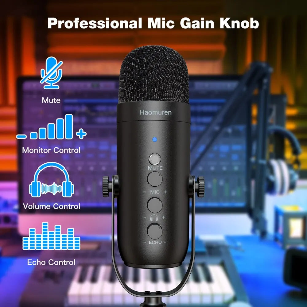 Professional USB Studio Cardioid Condenser Microphone for Streaming and Podcasting with Boom Arm