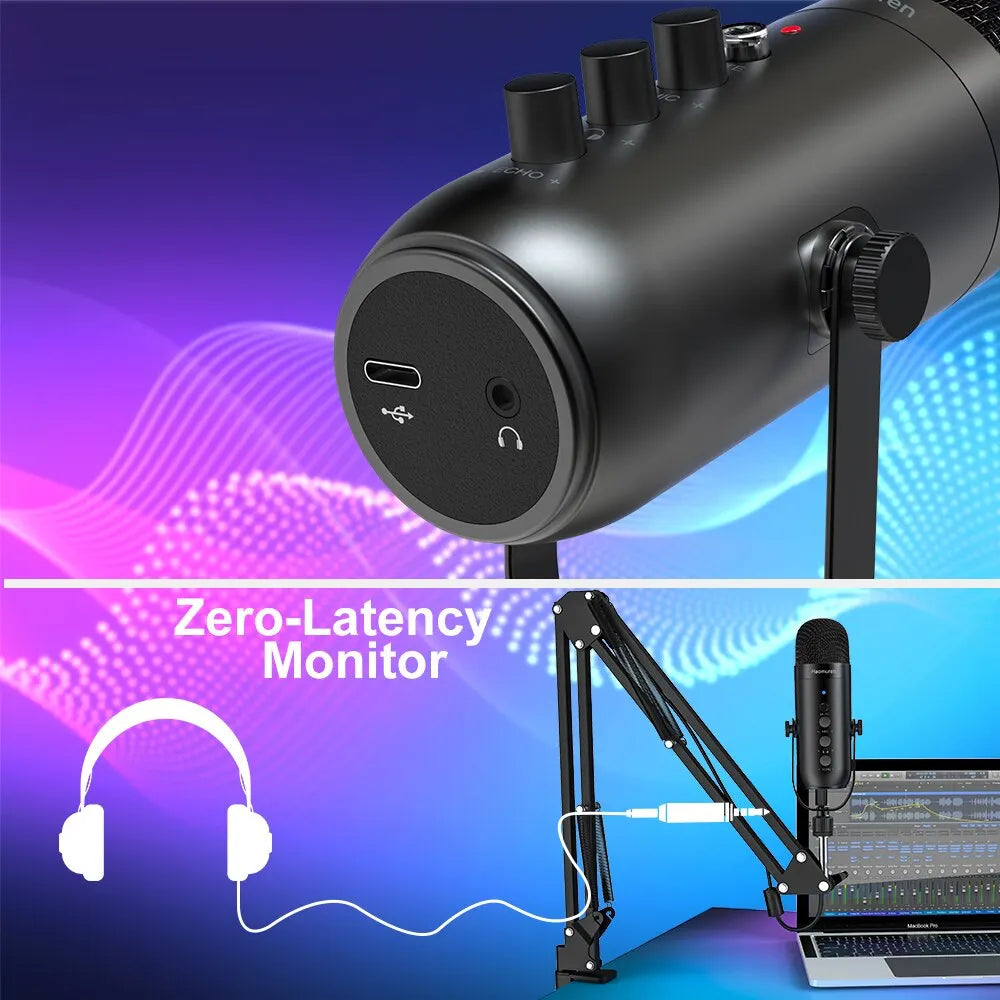 Professional USB Studio Cardioid Condenser Microphone for Streaming and Podcasting with Boom Arm