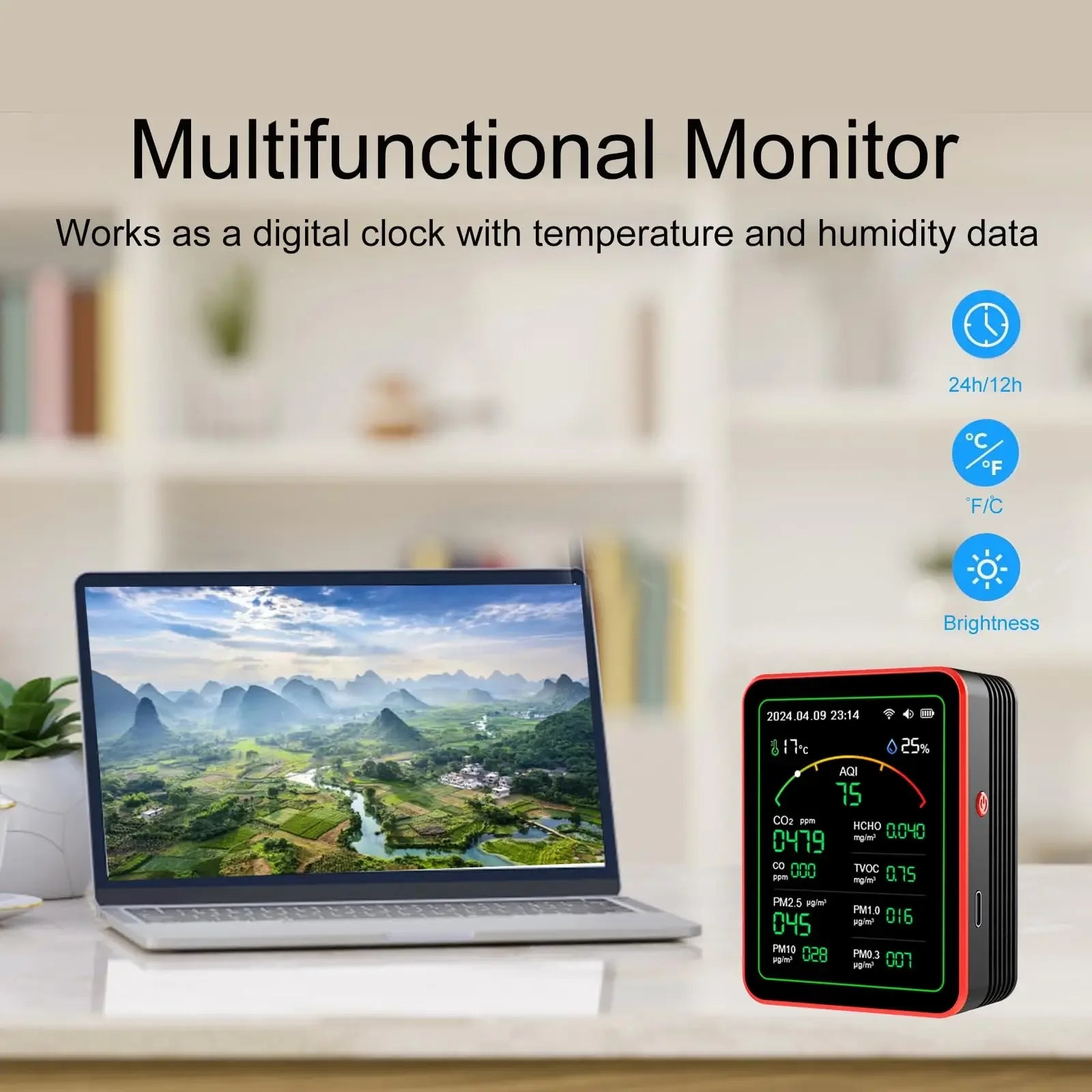 WiFi Air Quality Monitor, Temperature & Humidity for Home and Office