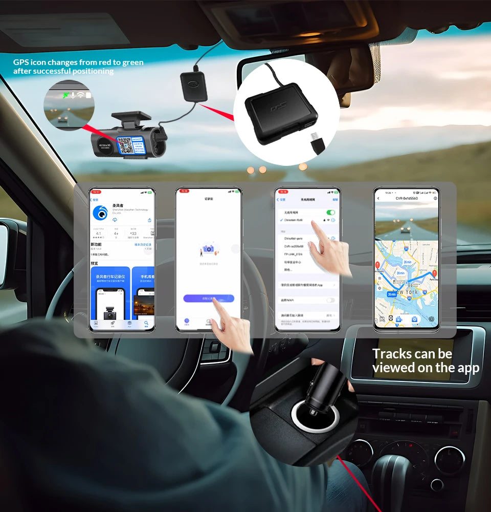 4K UHD Car Camera, DVR Recorder with Night Vision, Built-In Wi-Fi, GPS Support, 24H Parking