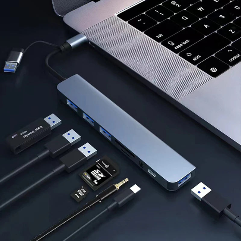 8-in-2 USB & Type-C Hub with Audio Jack & Card Reader