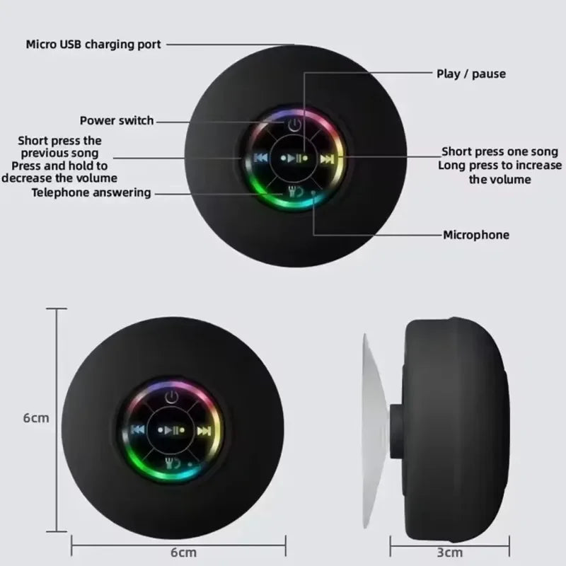 New bathroom waterproof wireless LED suction Cup Mini Bluetooth speaker Portable outdoor sports stereo speakers