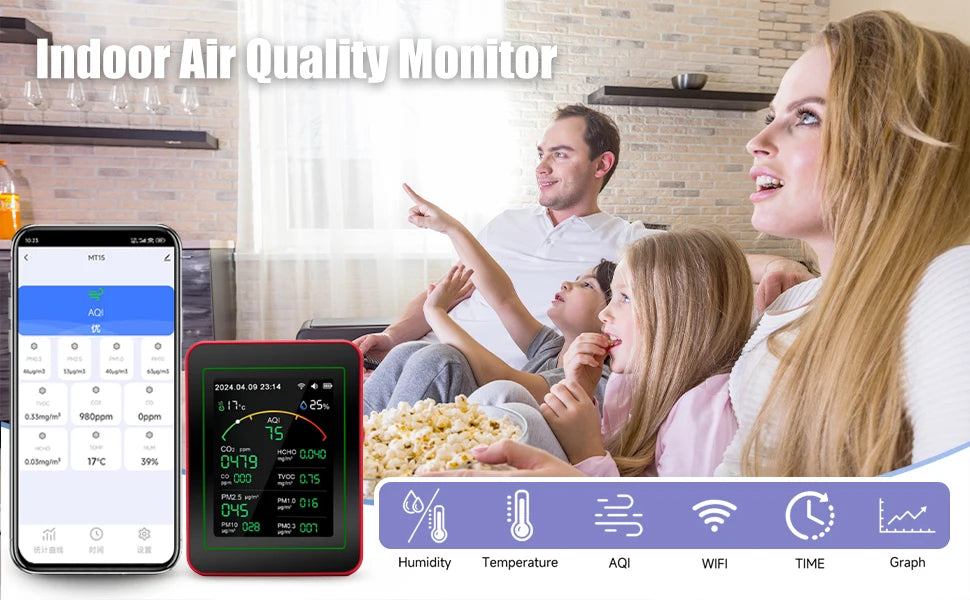 WiFi Air Quality Monitor, Temperature & Humidity for Home and Office