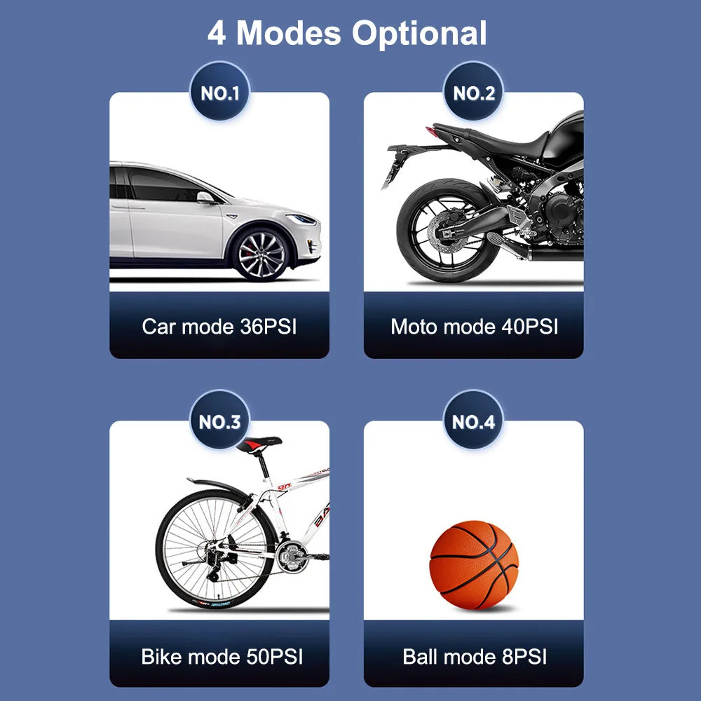 With LED Light Digital LCD Display Portable Tire Pressure Gauge Tire Inflator Air Compressor 150PSI 120W Air Pump Wireless